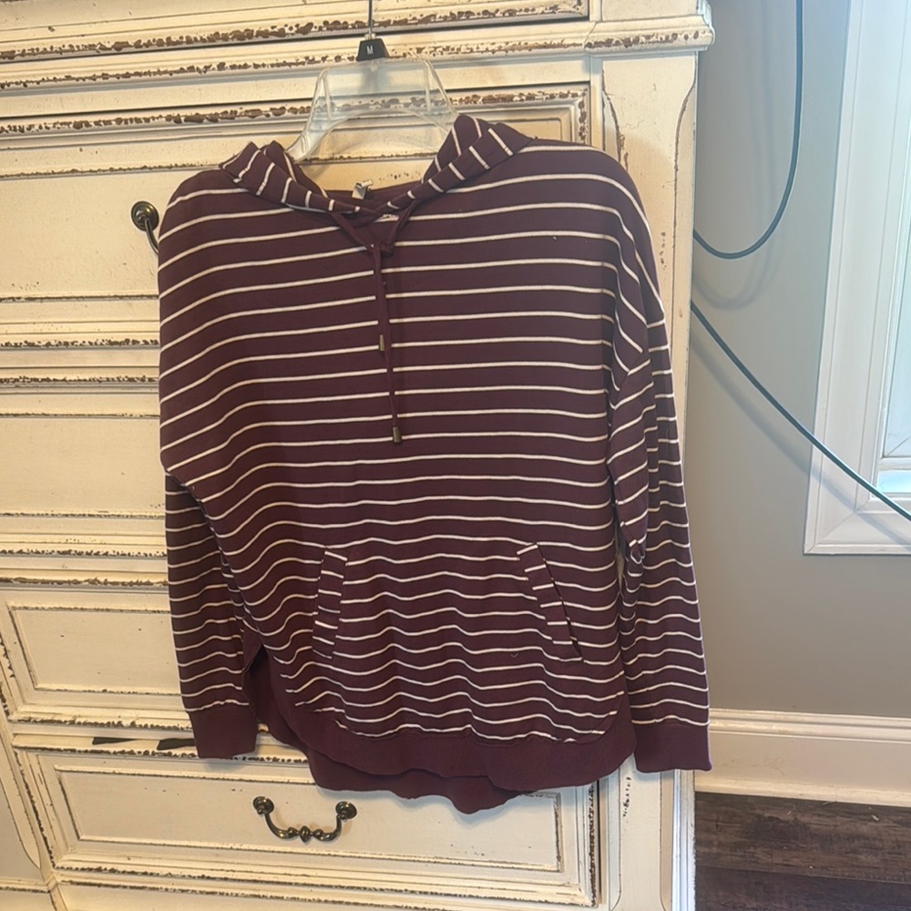 Z Supply Maroon and White Striped Hoodie